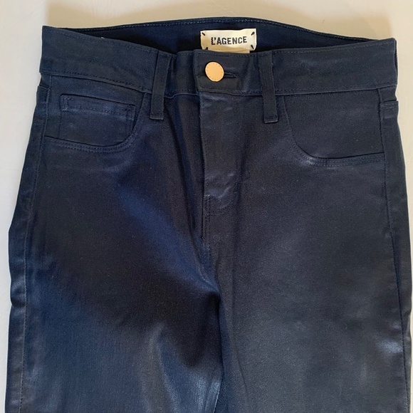 L’AGENCE Sabine High Rise Coated Skinny Jeans Navy "Deep Cove" - Picture 10 of 15